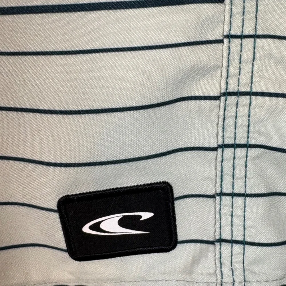 ONeill Mens Board Shorts Size‎ 36 Teal Lime Green Striped Swim Trunks SP9106031D